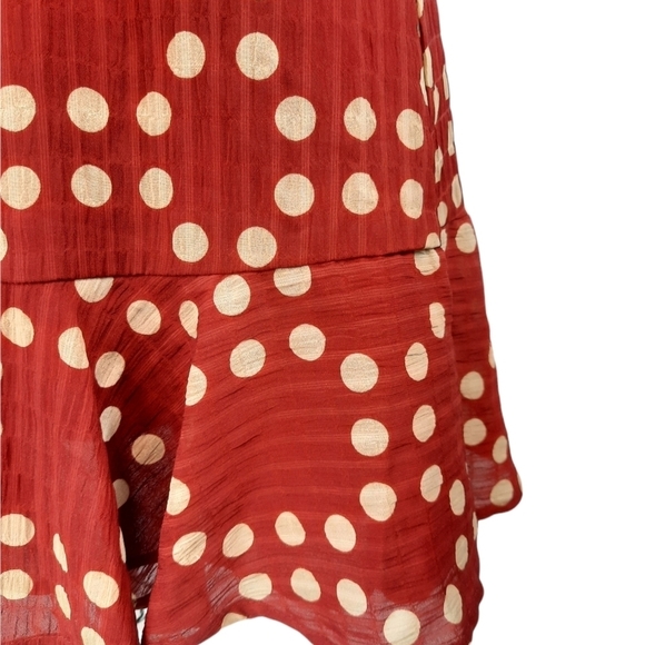 Goodnight Macaroon Chiffon Rust Polka Dot Mini Dress Size Small Women's - Picture 7 of 10